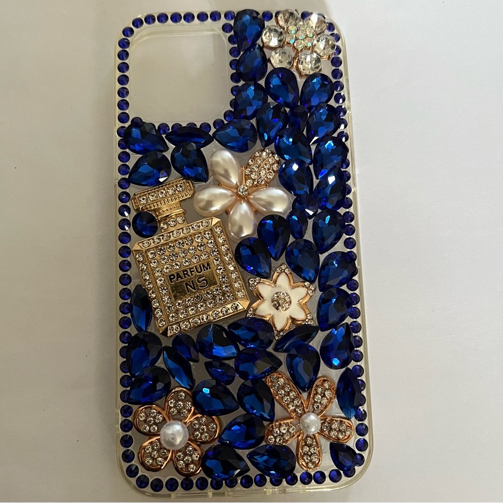 Glitter Bling Blue hard phone case for Apple IPhone 12/12 Pro.